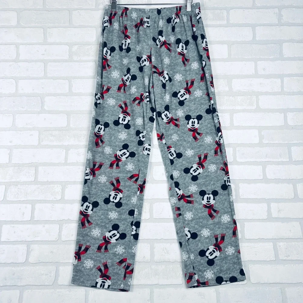 Disney Mickey Mouse Holiday Fleece Pajama Pants Gray Buffalo Plaid Medium - Picture 1 of 11